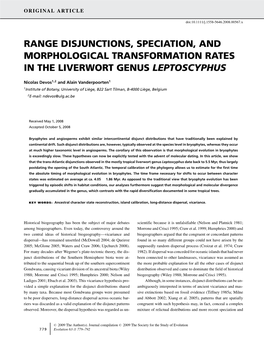 Range Disjunctions, Speciation, and Morphological Transformation Rates in the Liverwort Genus Leptoscyphus