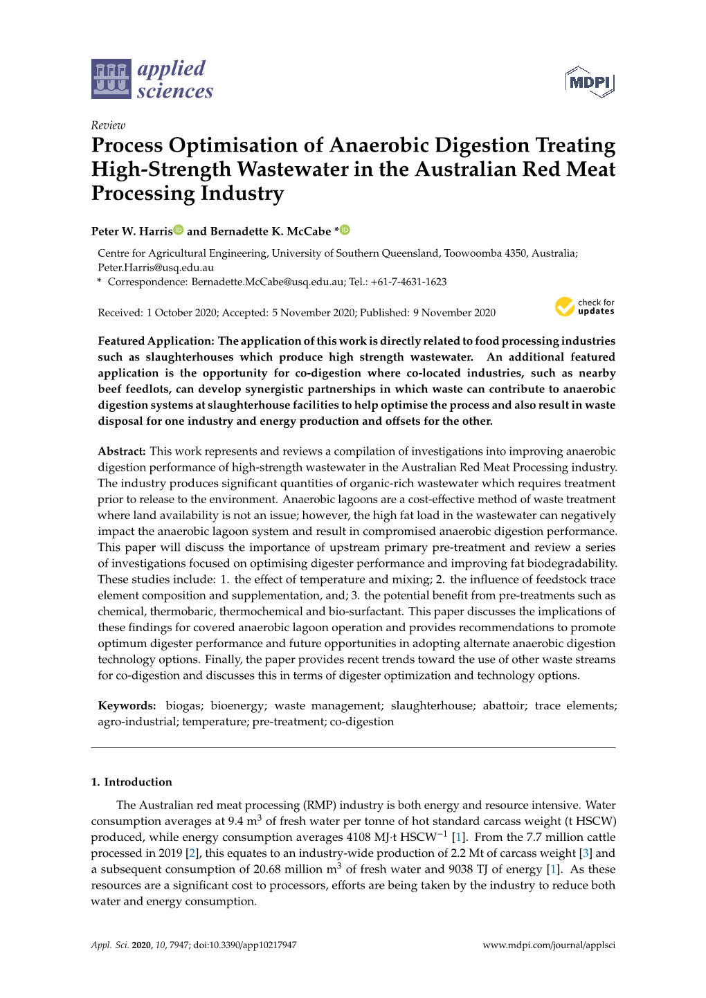 Process Optimisation of Anaerobic Digestion Treating High-Strength Wastewater in the Australian Red Meat Processing Industry