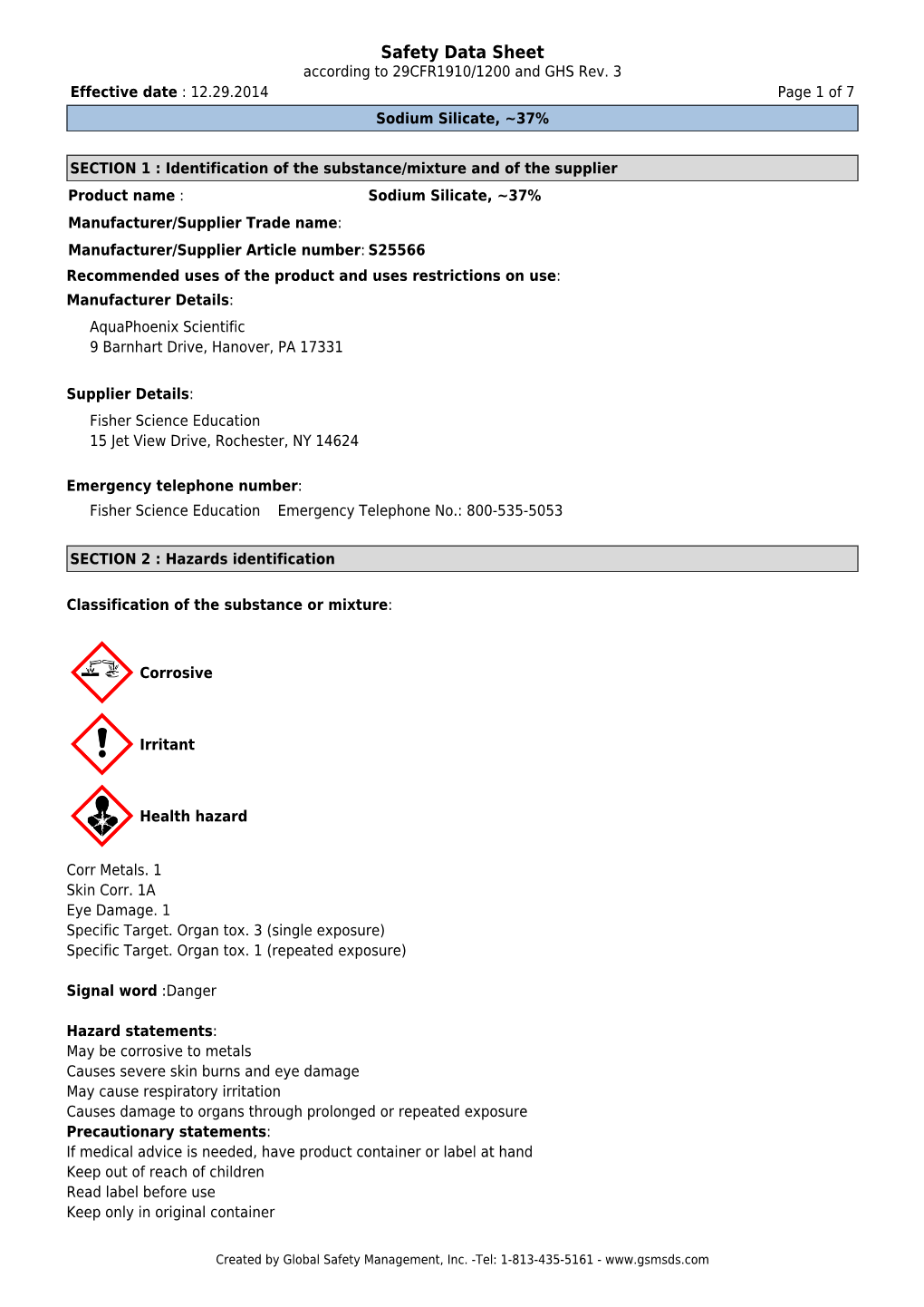 Sodium Silicate, ~37%