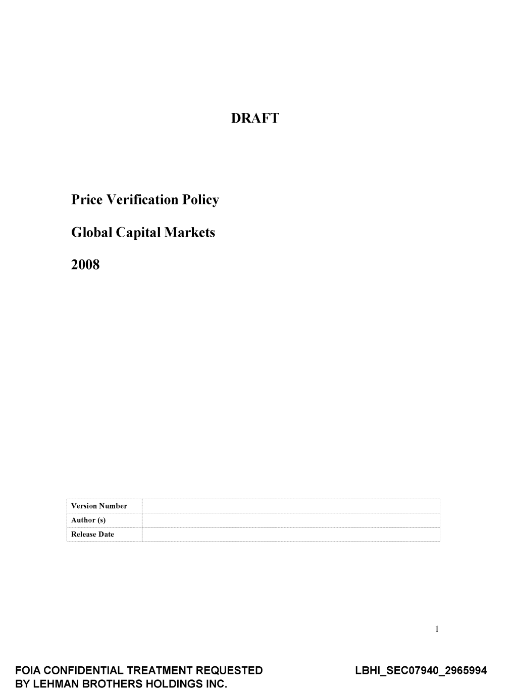 Price Verification Policy Global Capital Markets