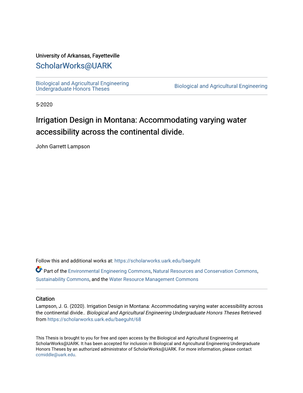 Irrigation Design in Montana: Accommodating Varying Water Accessibility Across the Continental Divide