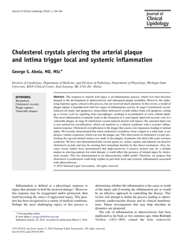 Cholesterol Crystals Piercing the Arterial Plaque and Intima Trigger Local and Systemic Inﬂammation