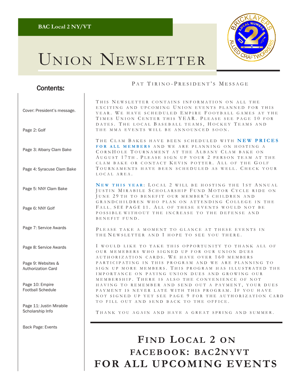 Union Newsletter Page 4 Central New York SYRACUSE Annual Clambake ��� ����