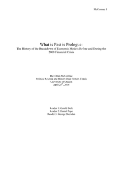 What Is Past Is Prologue: the History of the Breakdown of Economic Models Before and During the 2008 Financial Crisis