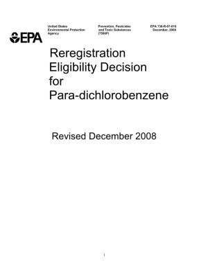 Reregistration Eligibility Decision for Para-Dichlorobenzene