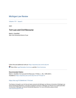 Tort Law and Civil Recourse
