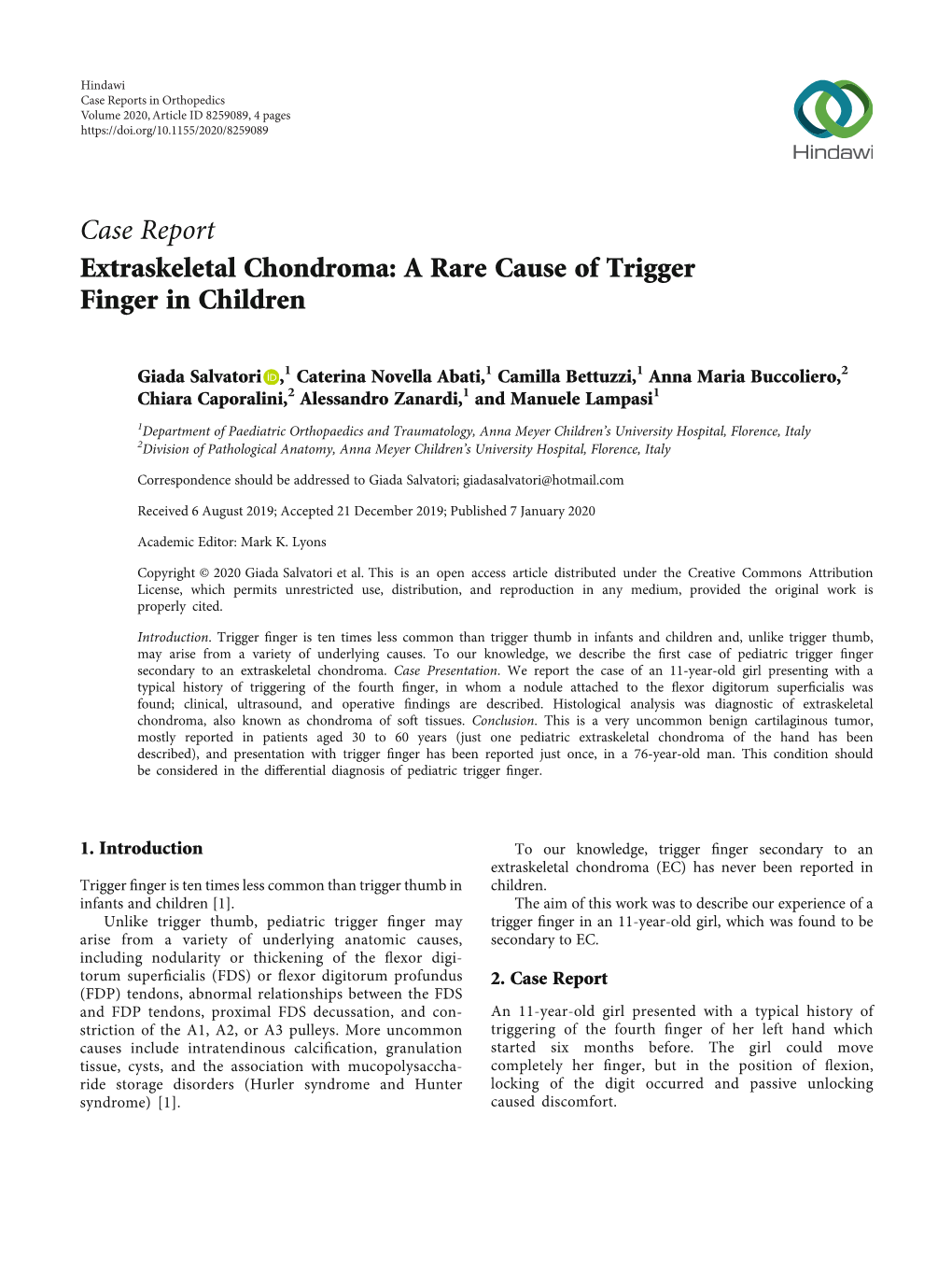 Extraskeletal Chondroma: a Rare Cause of Trigger Finger in Children