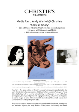 Media Alert: Andy Warhol @ Christie's 'Andy's Factory'