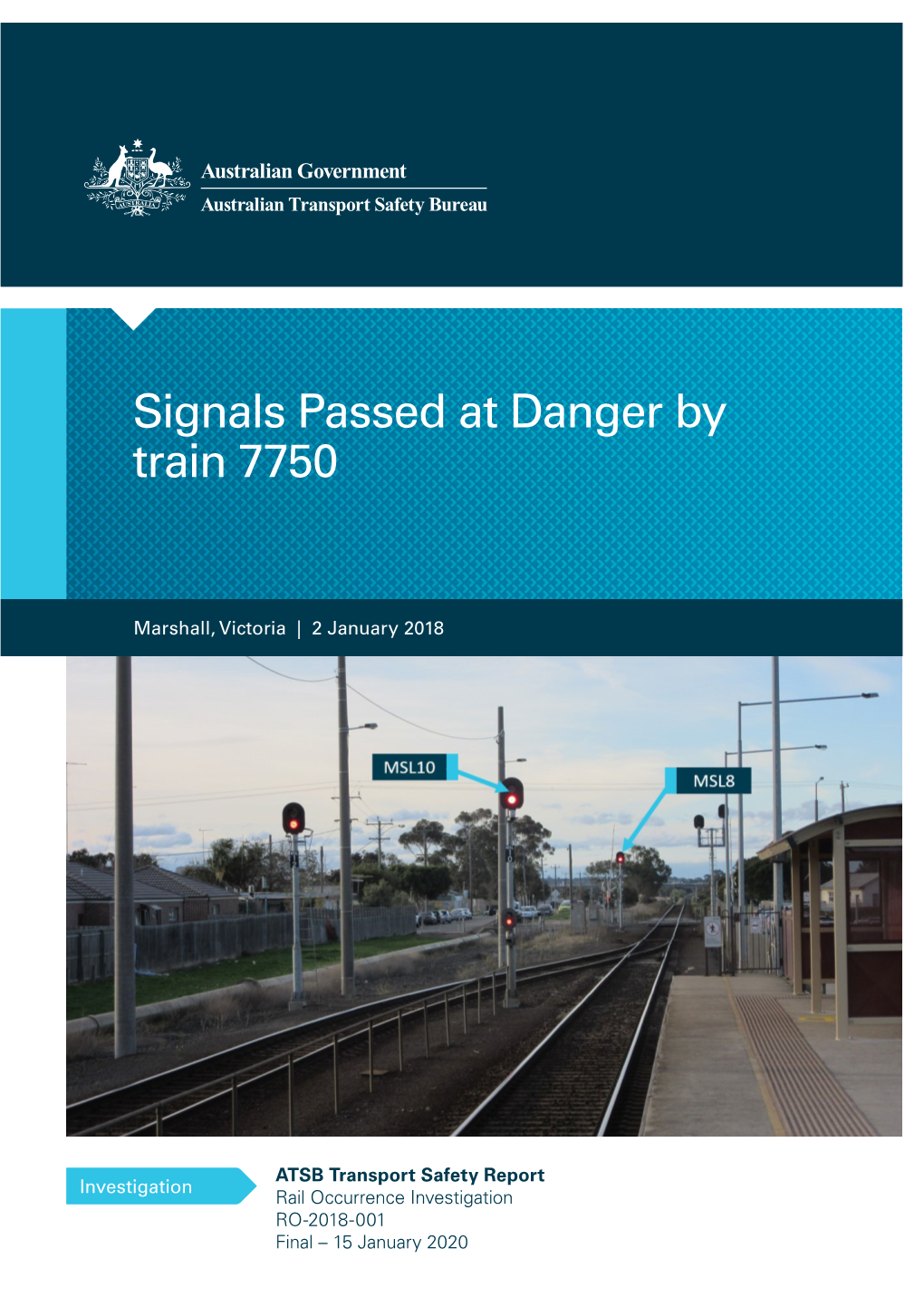 Signals Passed at Danger by Train 7750, Marshall, Victoria on 2 January 2018