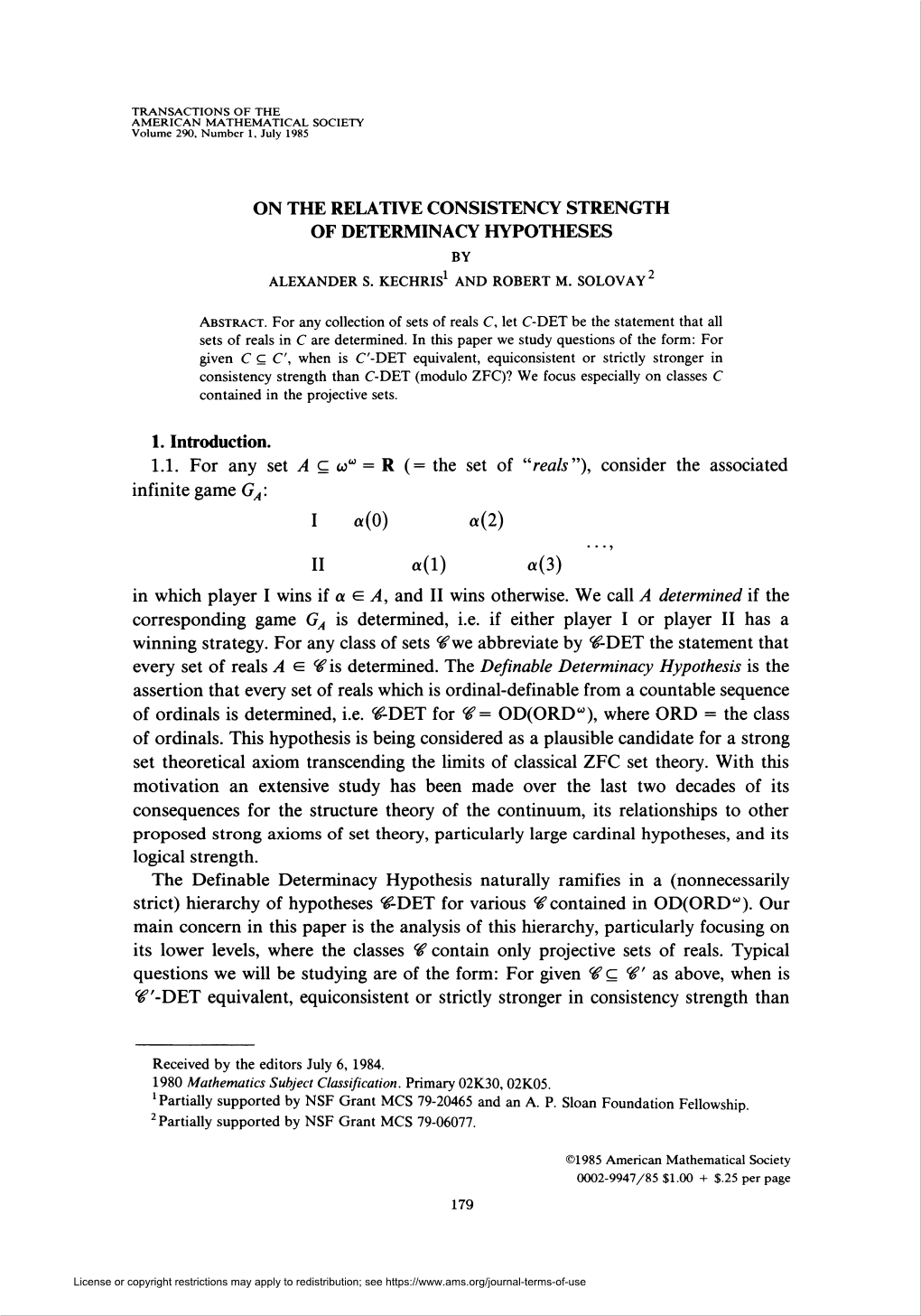 On the Relative Consistency Strength of Determinacyhypotheses by Alexander S