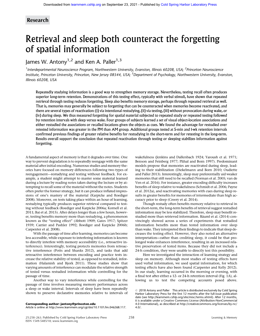 Retrieval and Sleep Both Counteract the Forgetting of Spatial Information