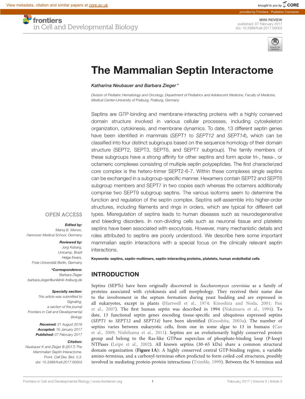 The Mammalian Septin Interactome