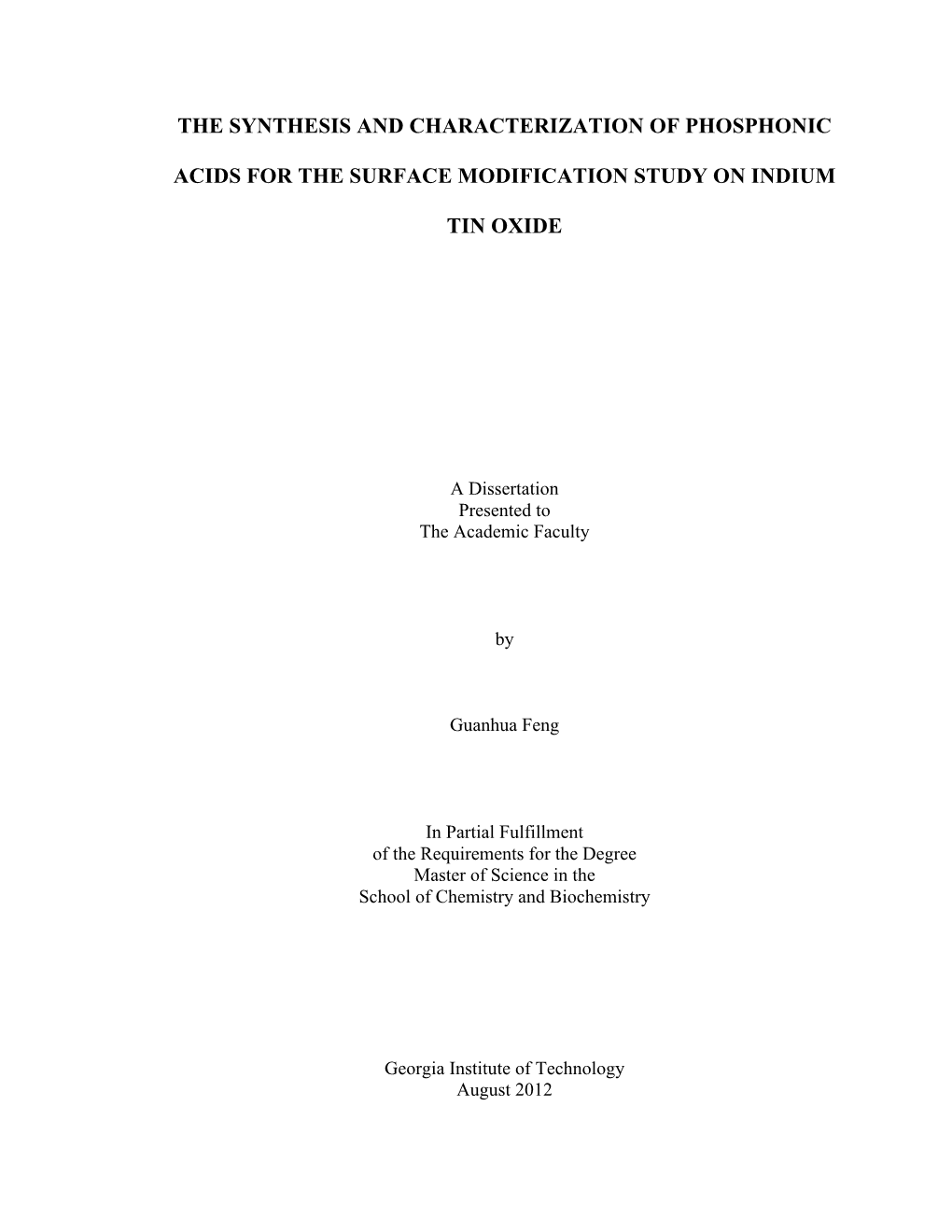 The Synthesis and Characterization of Phosphonic