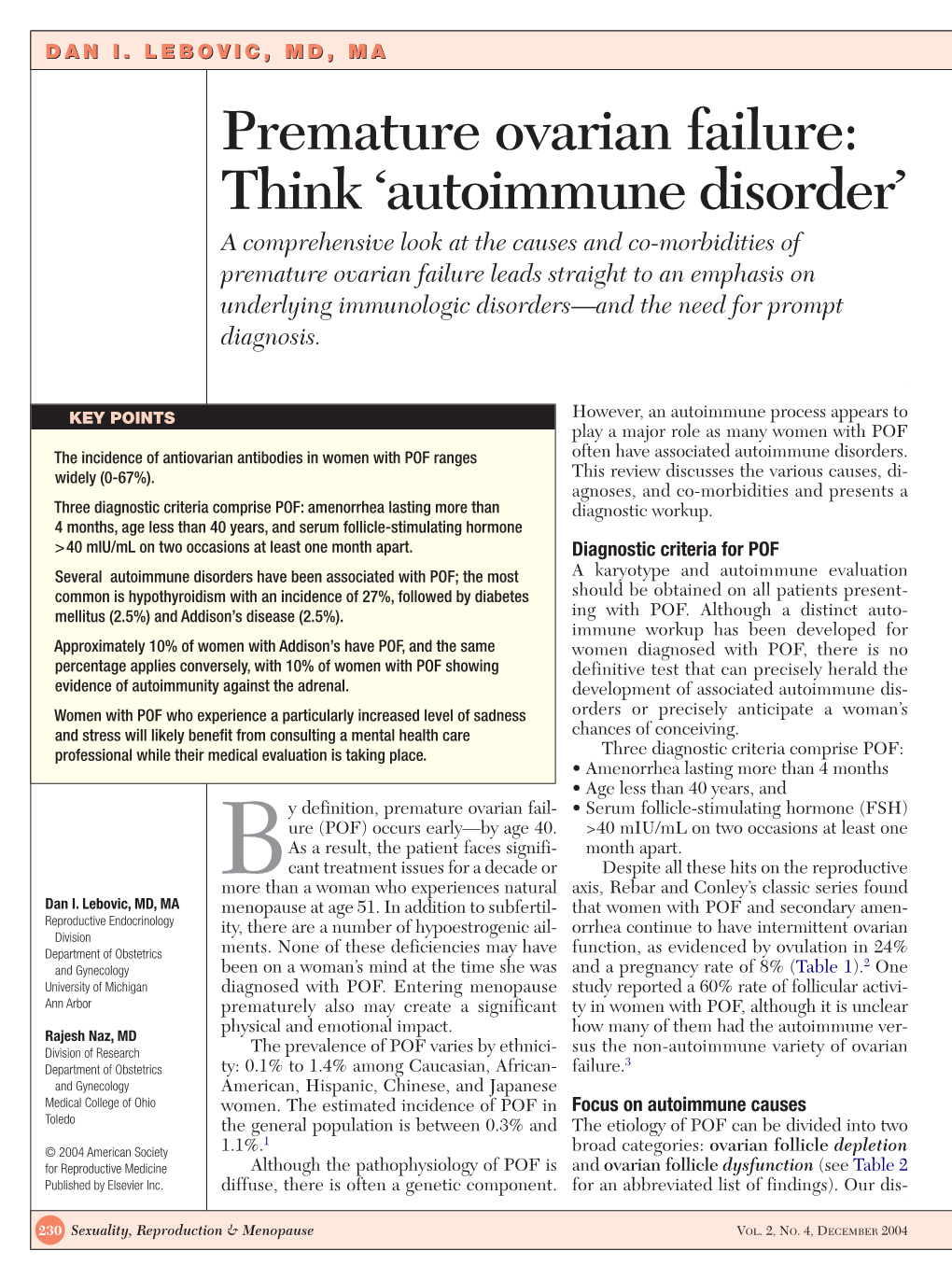 Premature Ovarian Failure