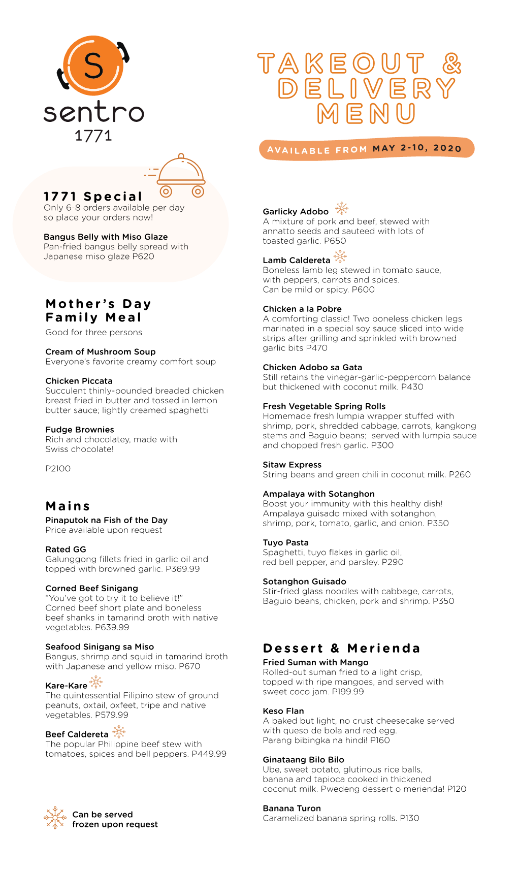 Sentro 1771 Menu May 2 to 10