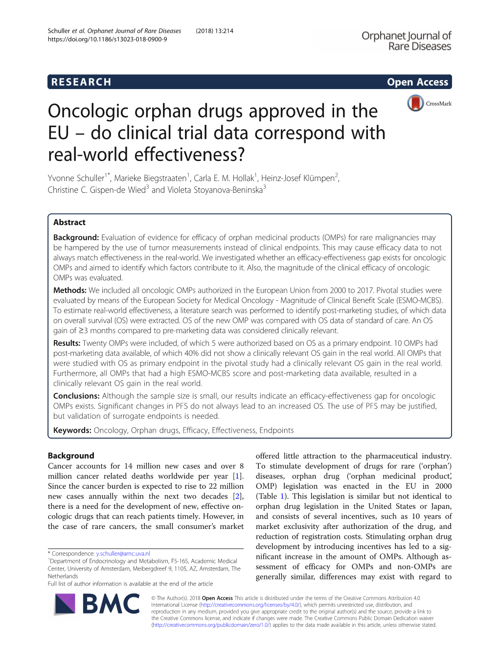 Oncologic Orphan Drugs Approved in the EU – Do Clinical Trial Data Correspond with Real-World Effectiveness? Yvonne Schuller1*, Marieke Biegstraaten1, Carla E