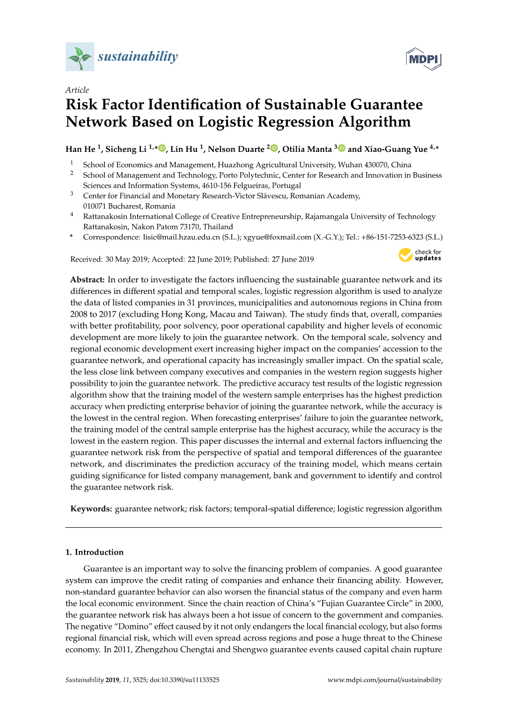 Risk Factor Identification of Sustainable Guarantee Network