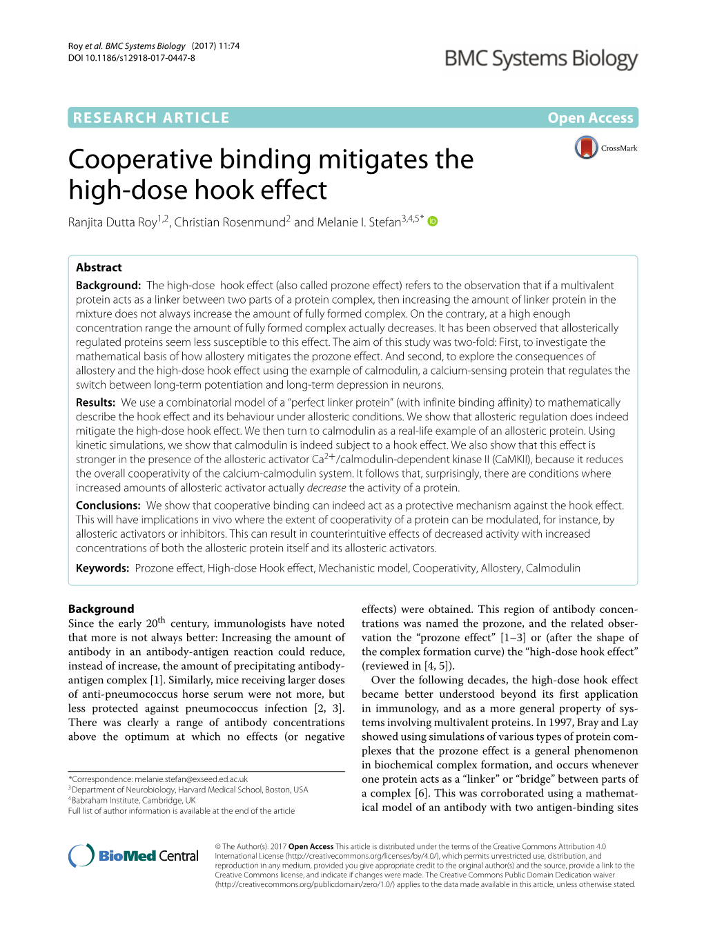 Cooperative Binding Mitigates the High-Dose Hook Effect Ranjita Dutta Roy1,2, Christian Rosenmund2 and Melanie I