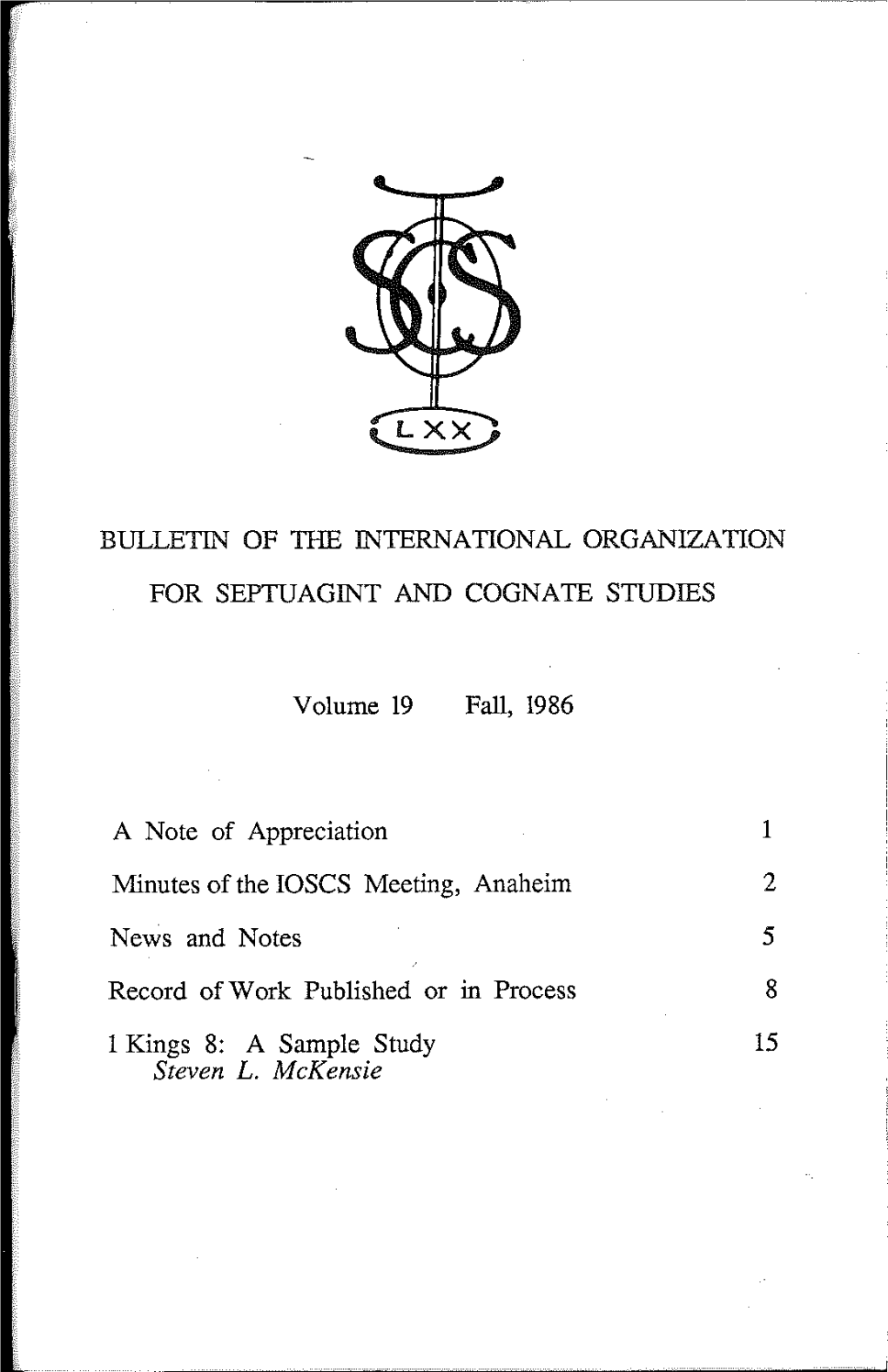 Bulletin of the International Organization for Septuagint And