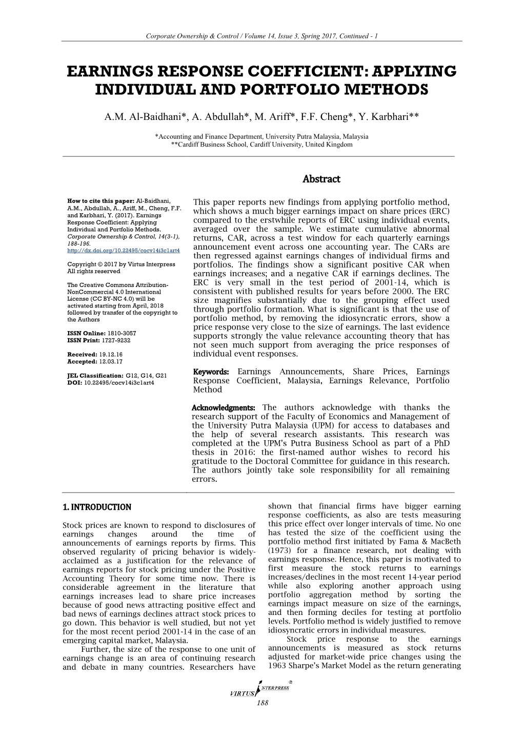 Earnings Response Coefficient: Applying Individual and Portfolio Methods