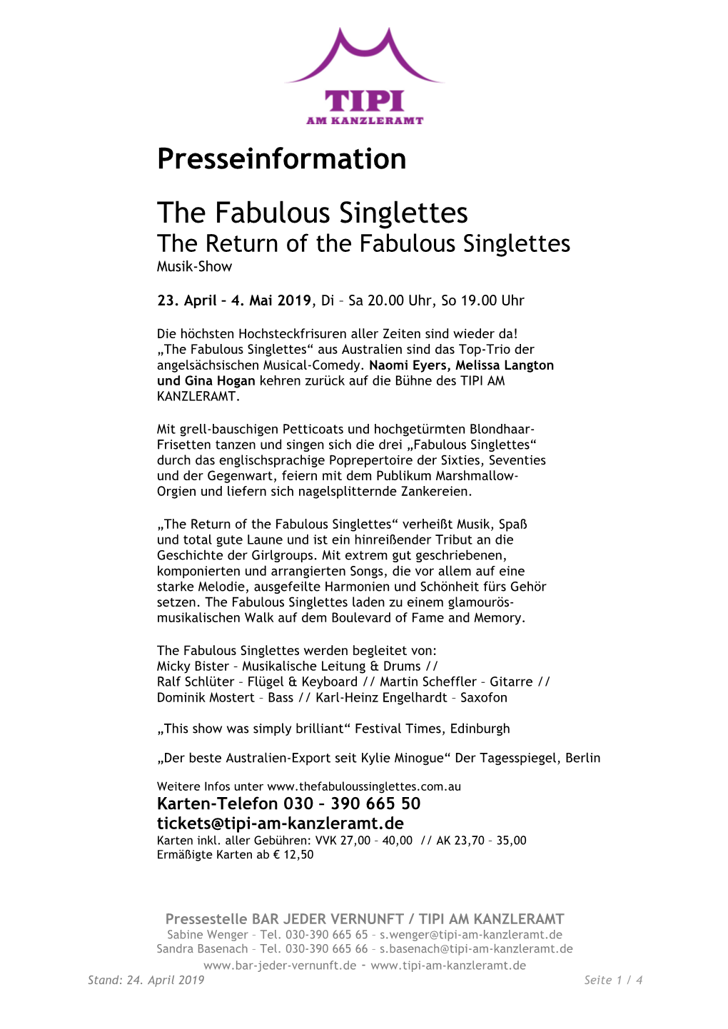 Presseinformation the Fabulous Singlettes