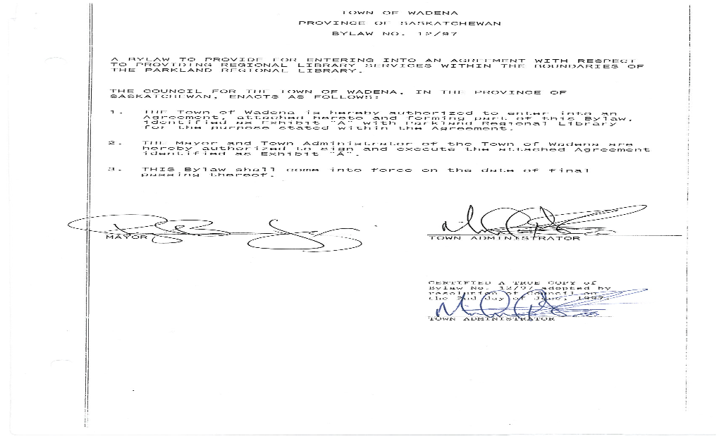 Town of Wadena Province of Saskatchewan Bylaw No. 12