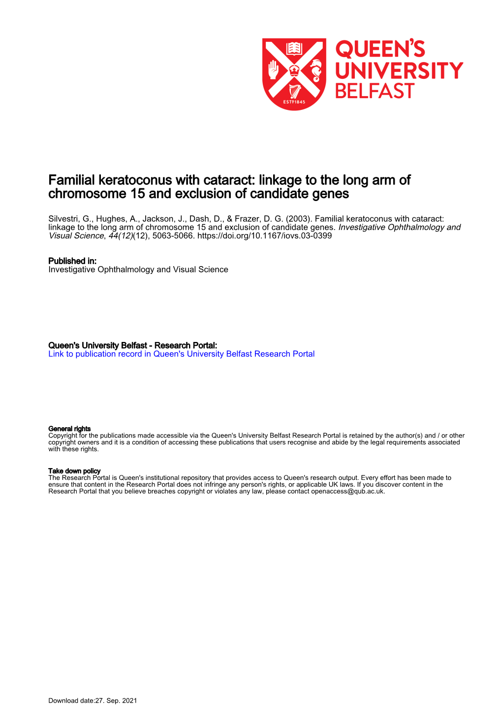 Familial Keratoconus with Cataract: Linkage to the Long Arm of Chromosome 15 and Exclusion of Candidate Genes