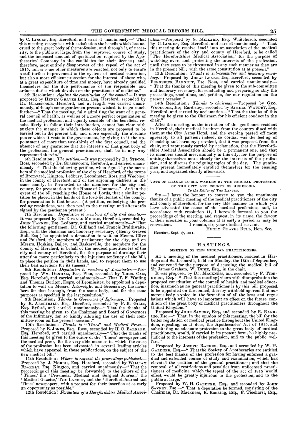 Proposed by E. Jones, Esq. Ross, Seconded by H. C. BARNARD, Substituting No Adequate Protection to the Great Body of Medical Esq