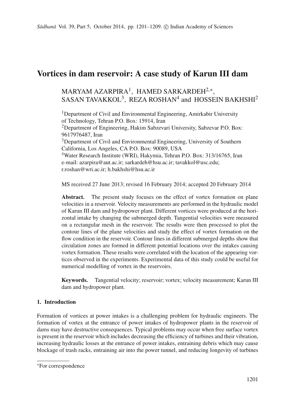 Vortices in Dam Reservoir: a Case Study of Karun III Dam