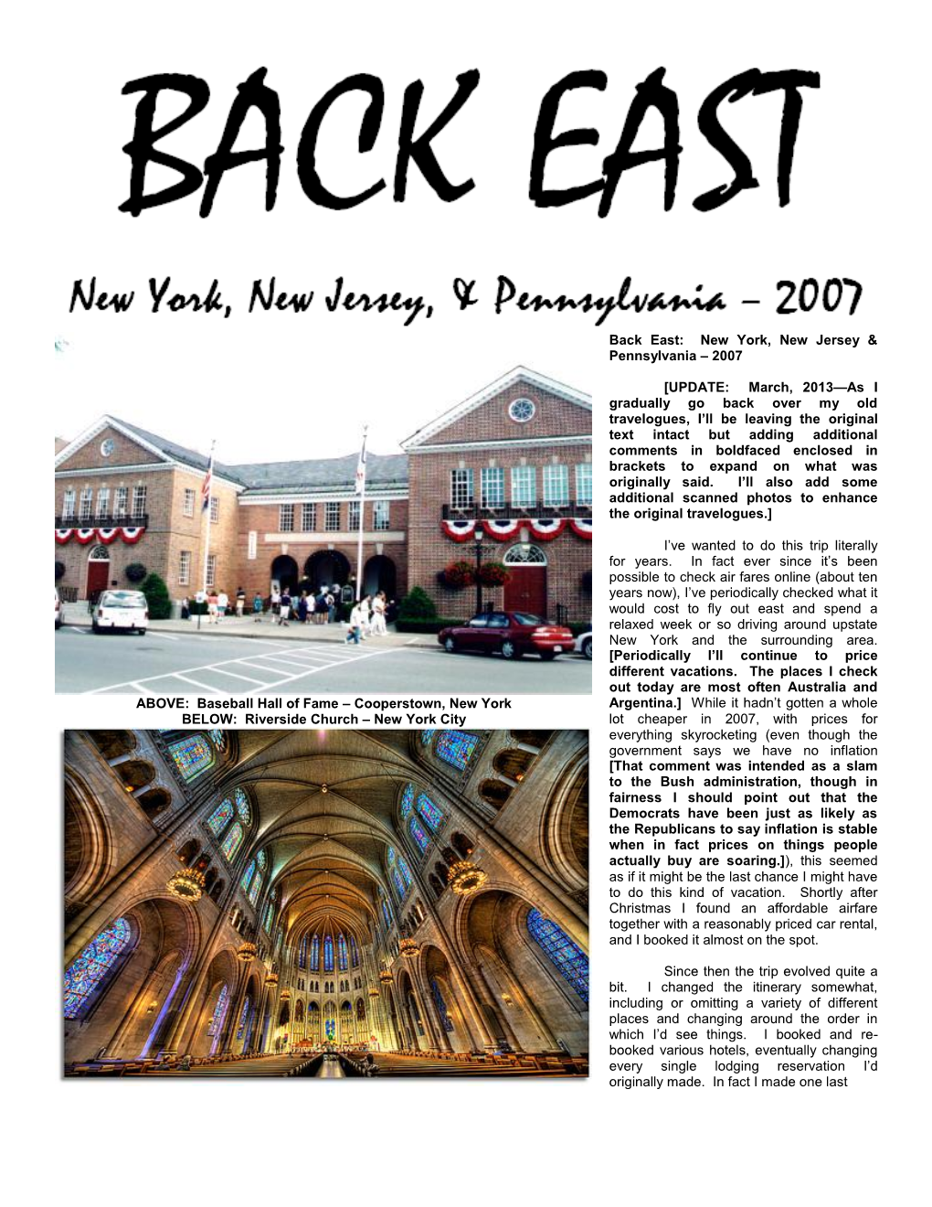 Back East: New York, New Jersey & Pennsylvania – 2007