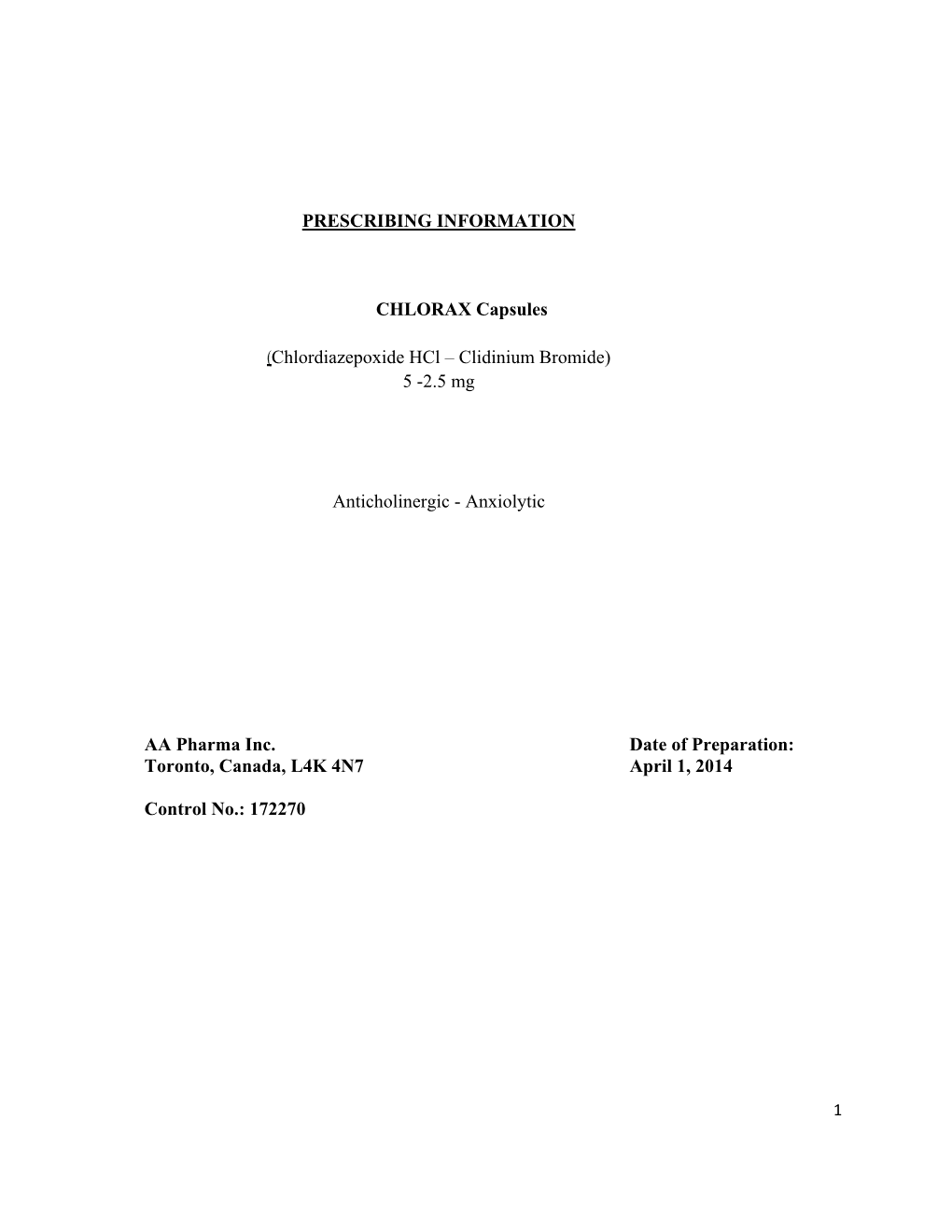 Chlordiazepoxide Hcl – Clidinium Bromide) 5 -2.5 Mg