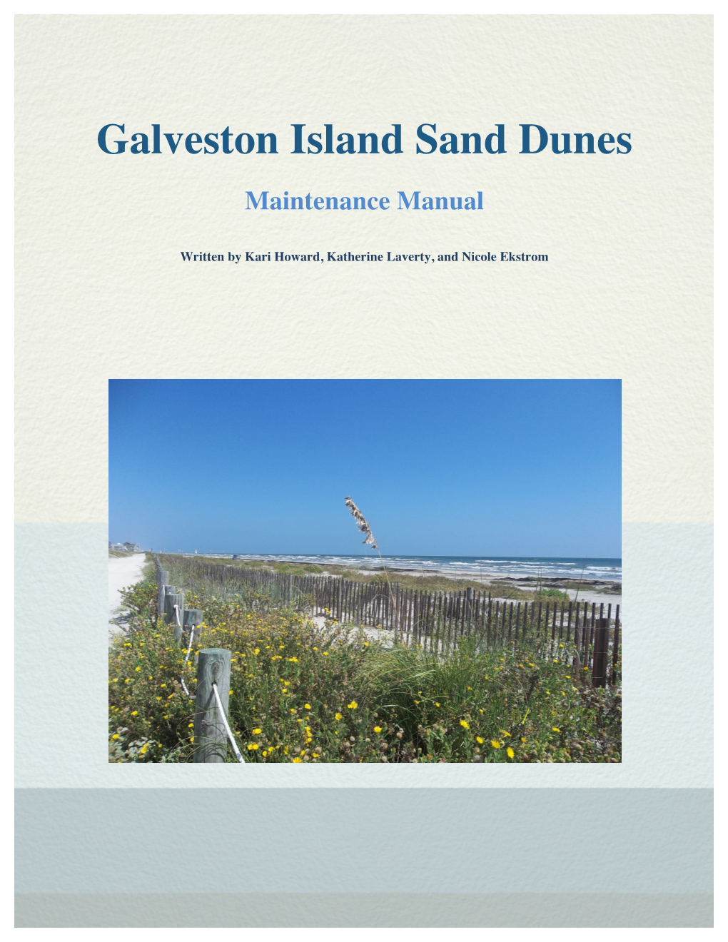 Galveston Island Sand Dunes Maintenance Manual