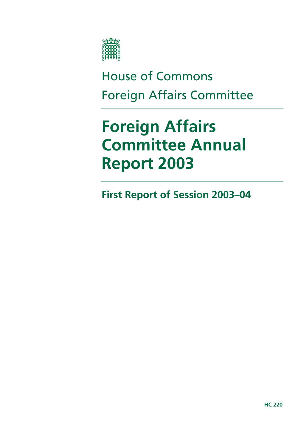 Foreign Affairs Committee Annual Report 2003