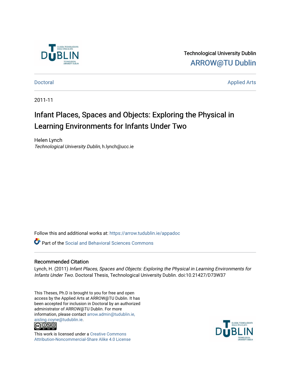 Infant Places, Spaces and Objects: Exploring the Physical in Learning Environments for Infants Under Two