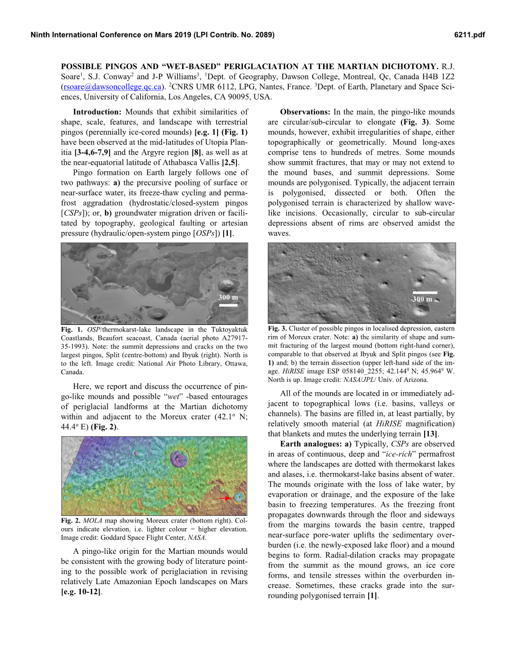 PERIGLACIATION at the MARTIAN DICHOTOMY. RJ Soare1, SJ