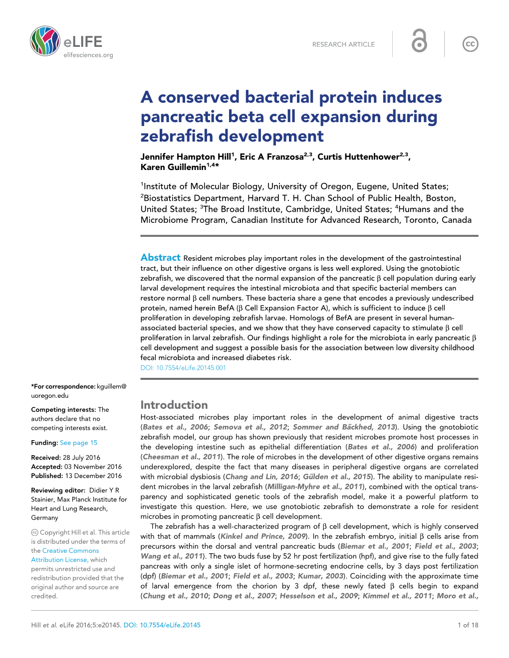 A Conserved Bacterial Protein Induces Pancreatic Beta Cell Expansion During Zebrafish Development