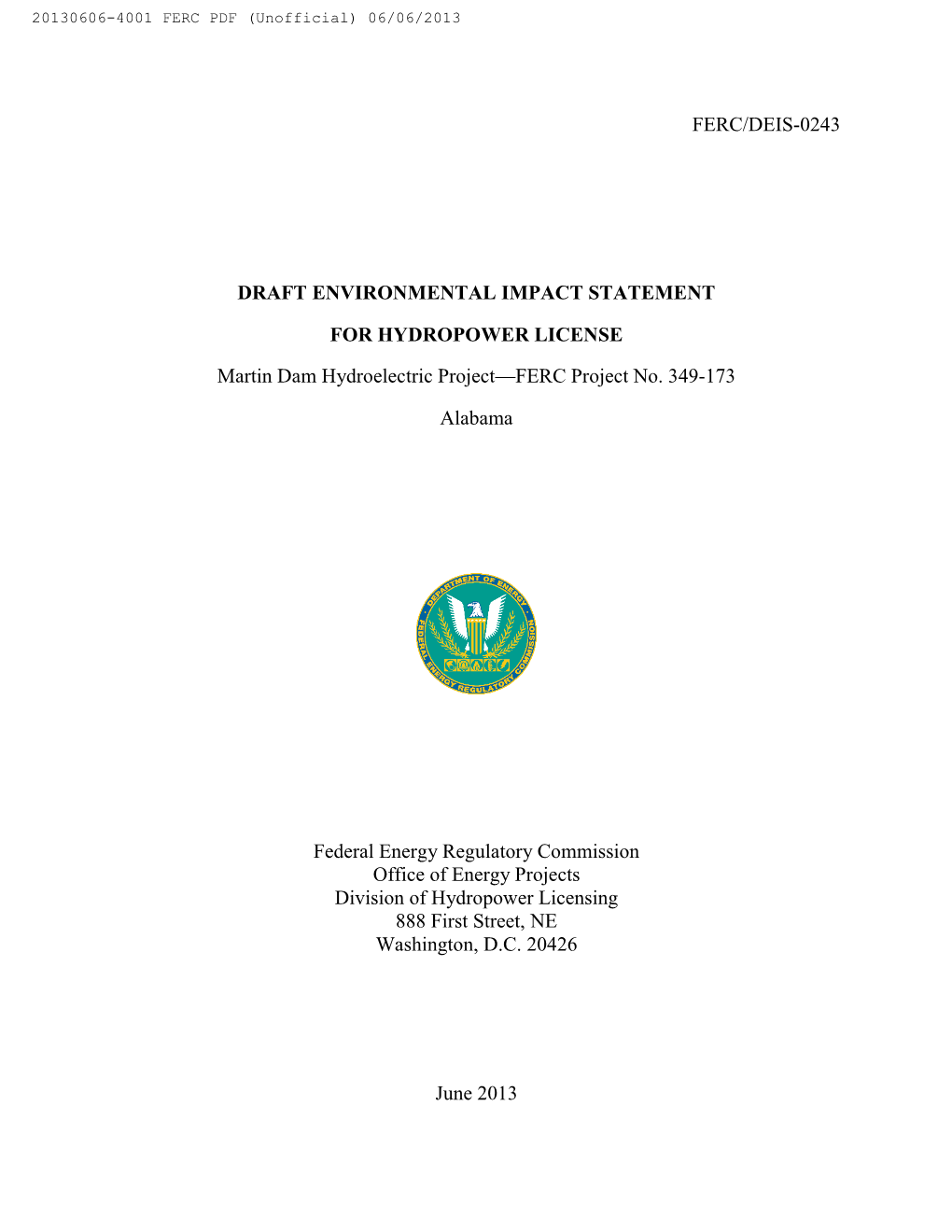 Ferc/Deis-0243 Draft Environmental Impact