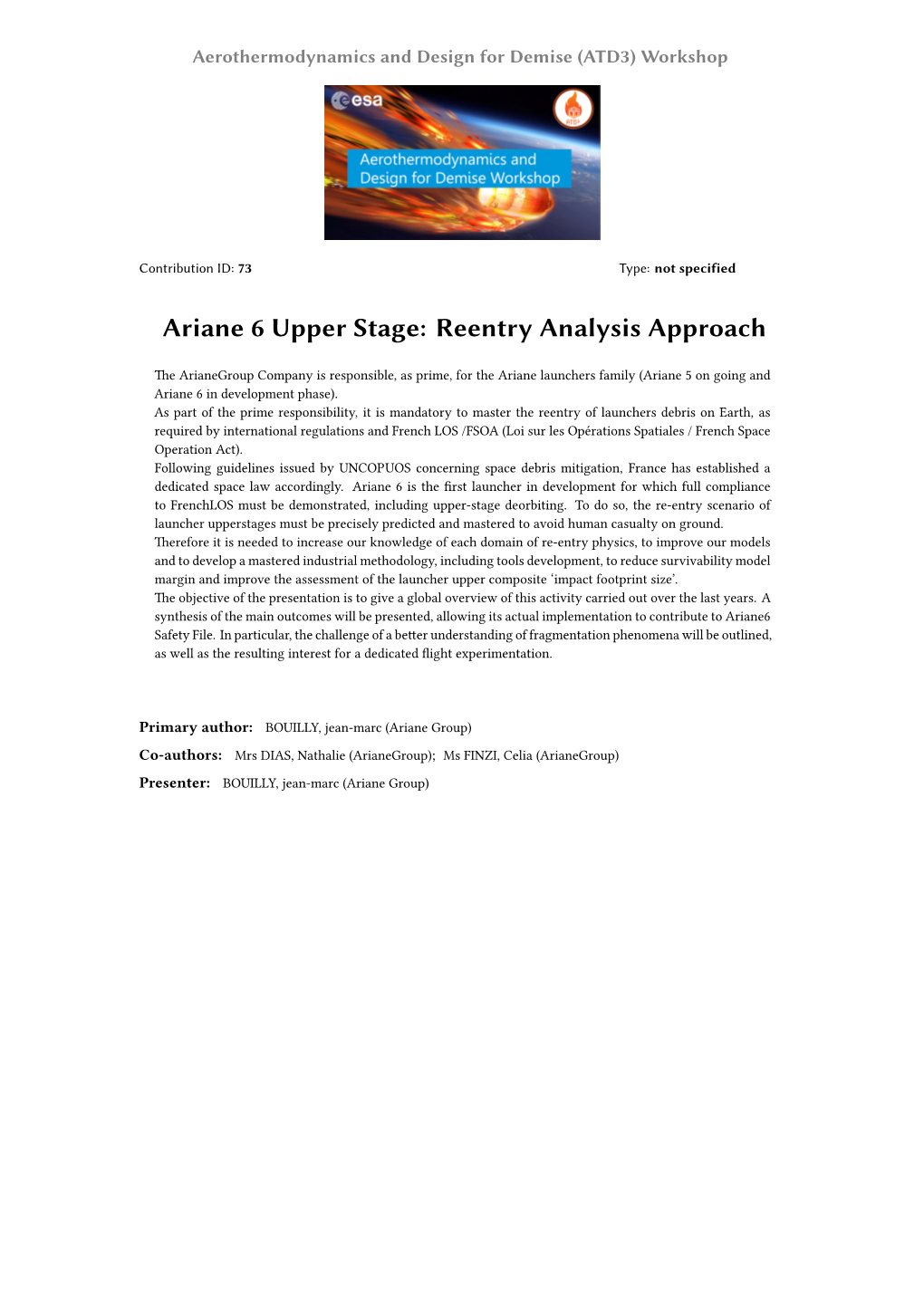 Ariane 6 Upper Stage: Reentry Analysis Approach