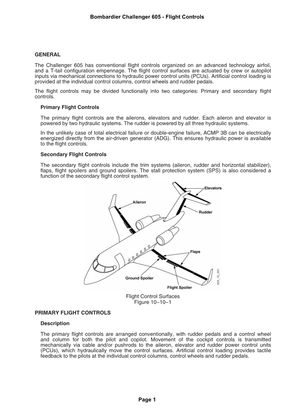 Bombardier Challenger 605 - Flight Controls