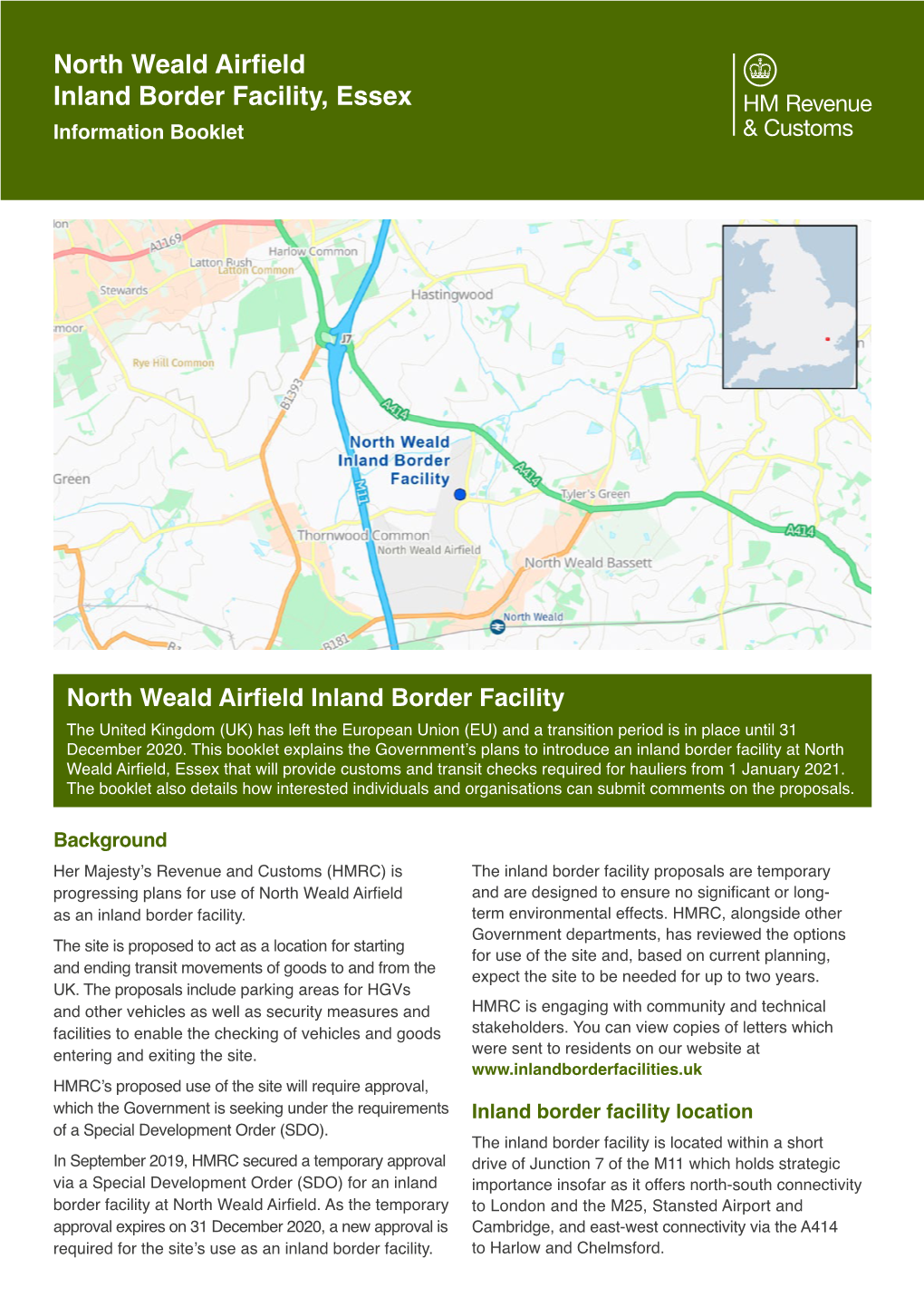North Weald Airfield Inland Border Facility, Essex Information Booklet