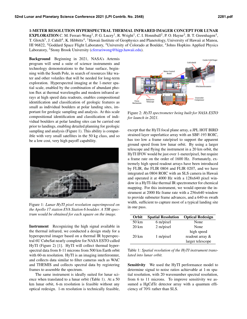 1-Meter Resolution Hyperspectral Thermal Infrared Imager Concept for Lunar Exploration C