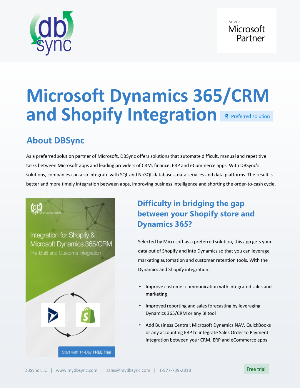 Microsoft Dynamics 365/CRM and Shopify Integration About Dbsync