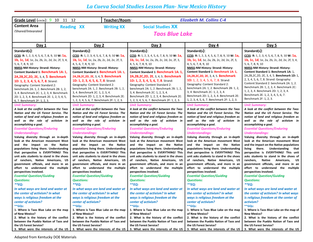 Common Core Lesson Planning Template