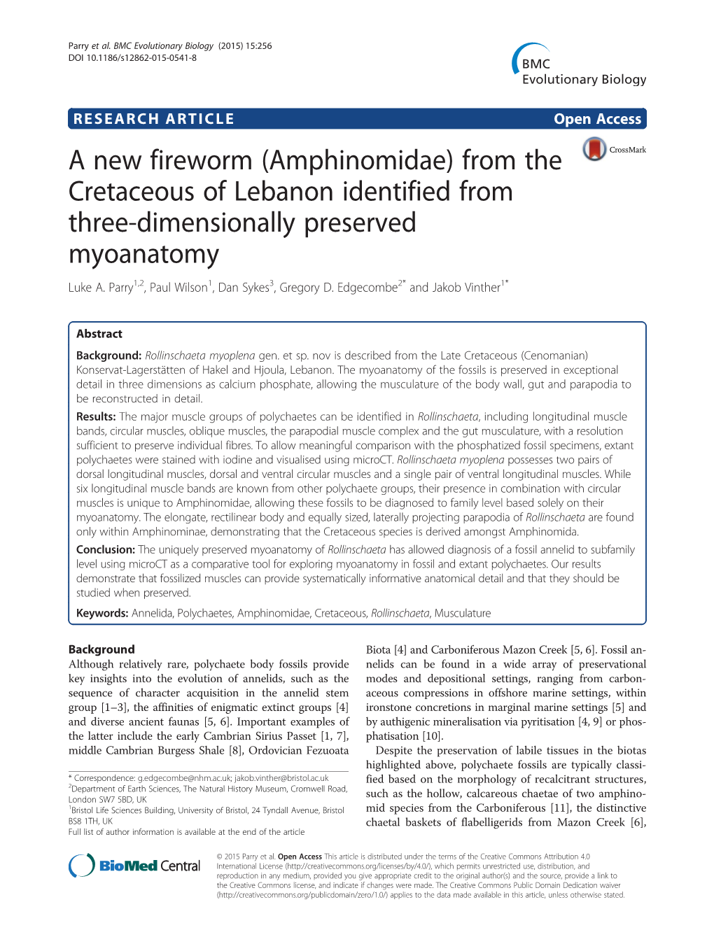 (Amphinomidae) from the Cretaceous of Lebanon Identified from Three-Dimensionally Preserved Myoanatomy Luke A