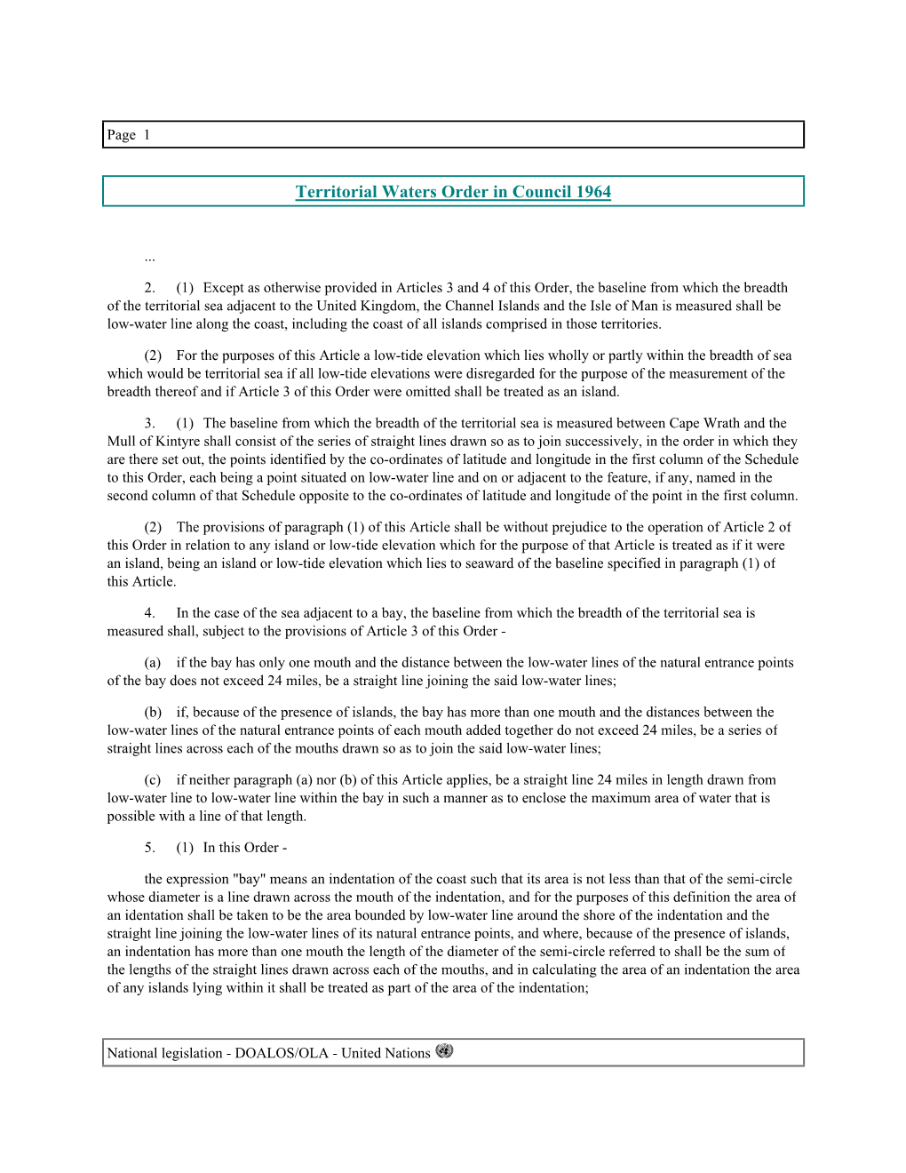 Territorial Waters Order in Council 1964