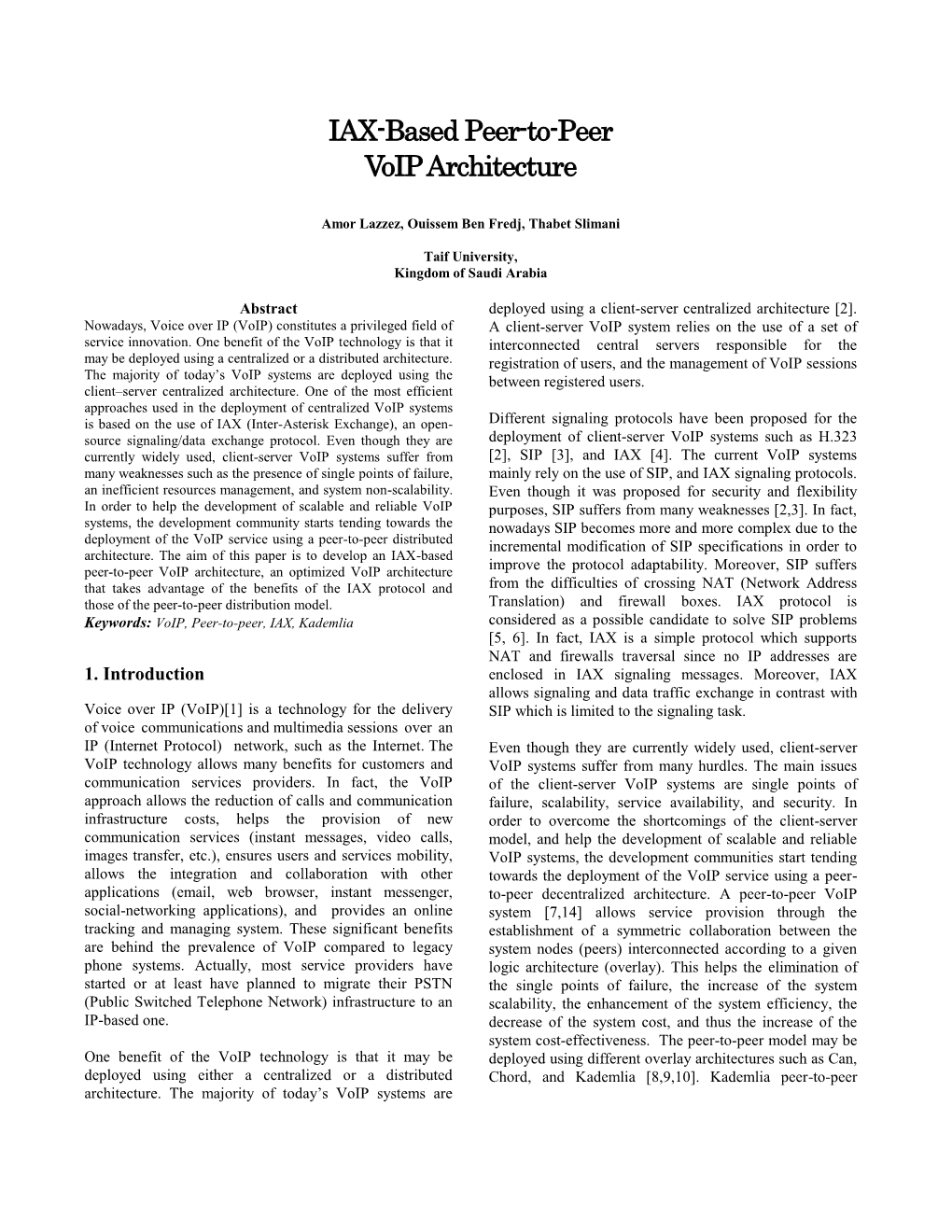 IAX-Based Peer-To-Peer Voip Architecture