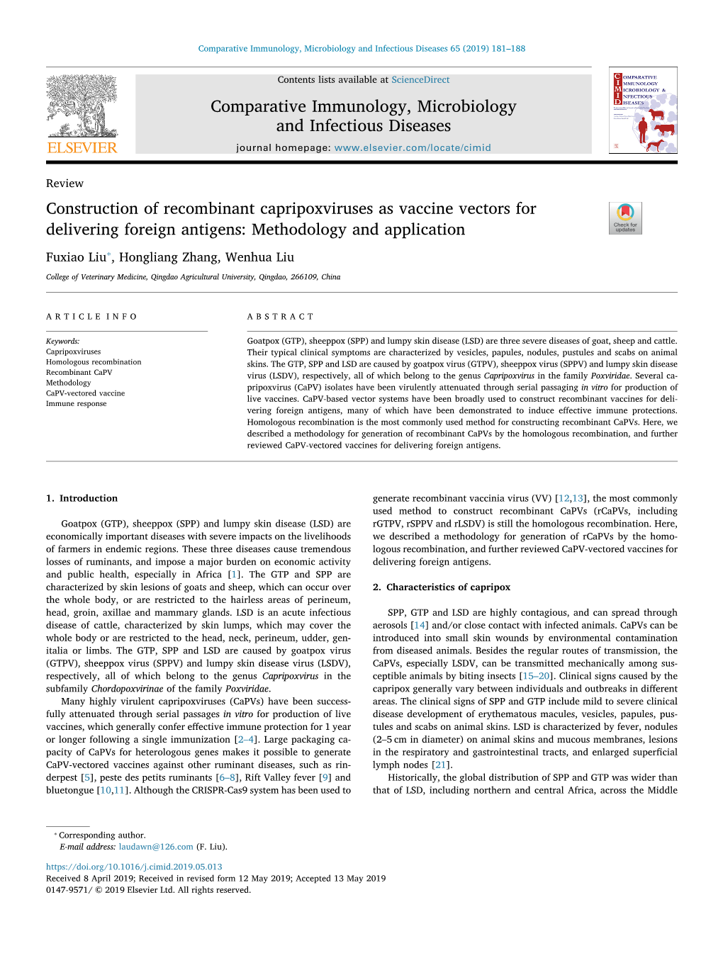 Comparative Immunology, Microbiology and Infectious Diseases 65 (2019) 181–188