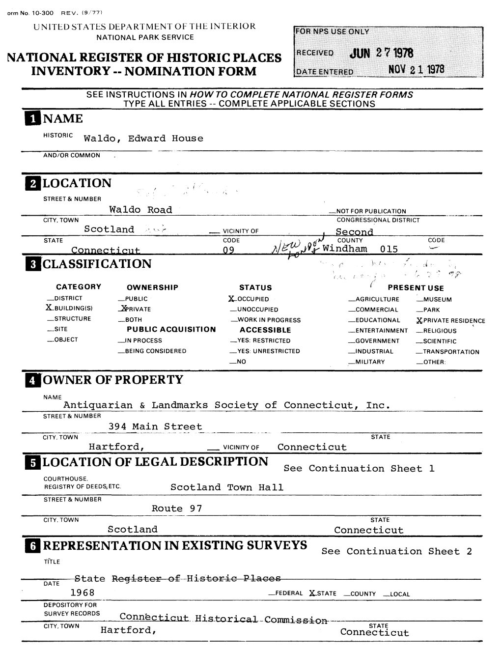 National Register of Historic Places Inventory -- Nomination Form