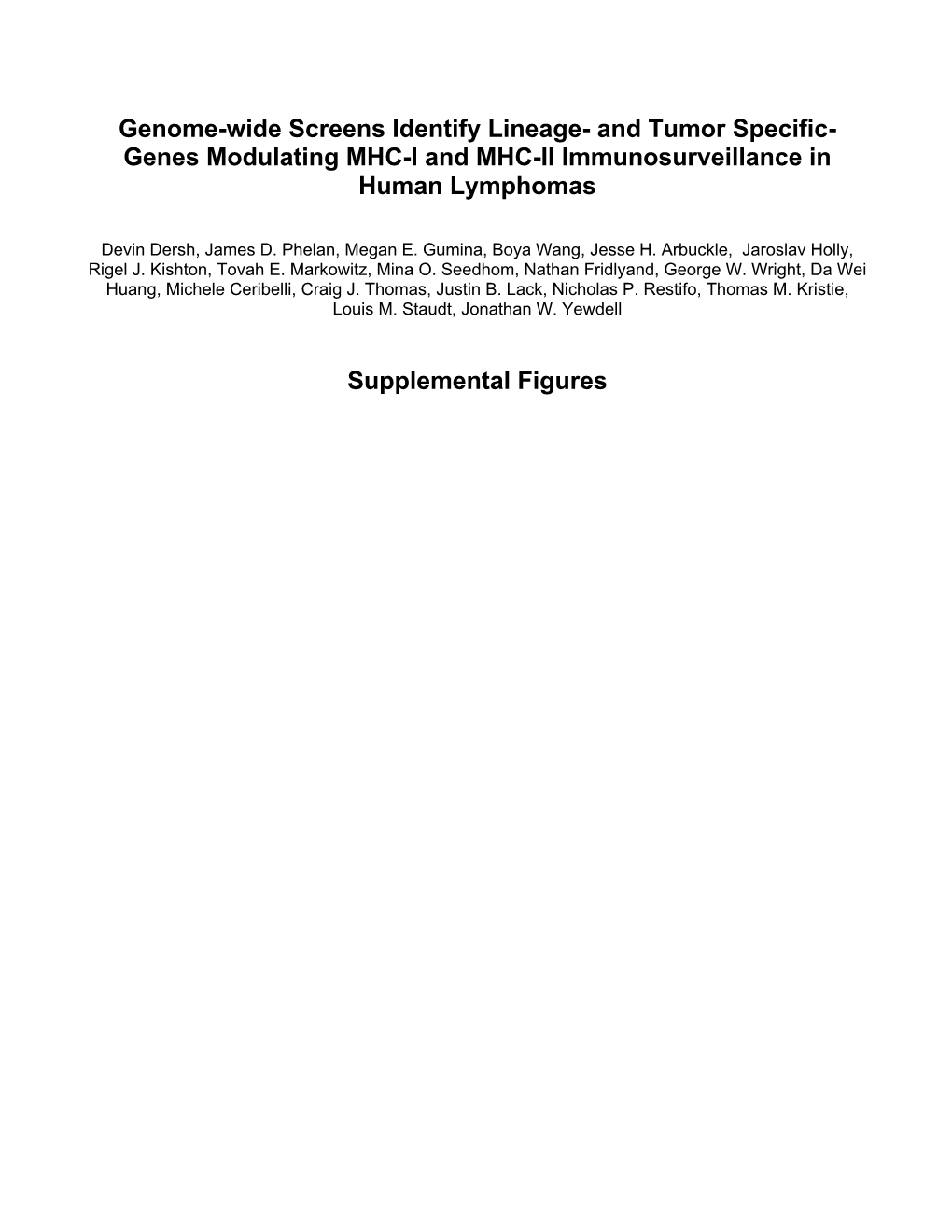 Genes Modulating MHC-I and MHC-II Immunosurveillance in Human Lymphomas