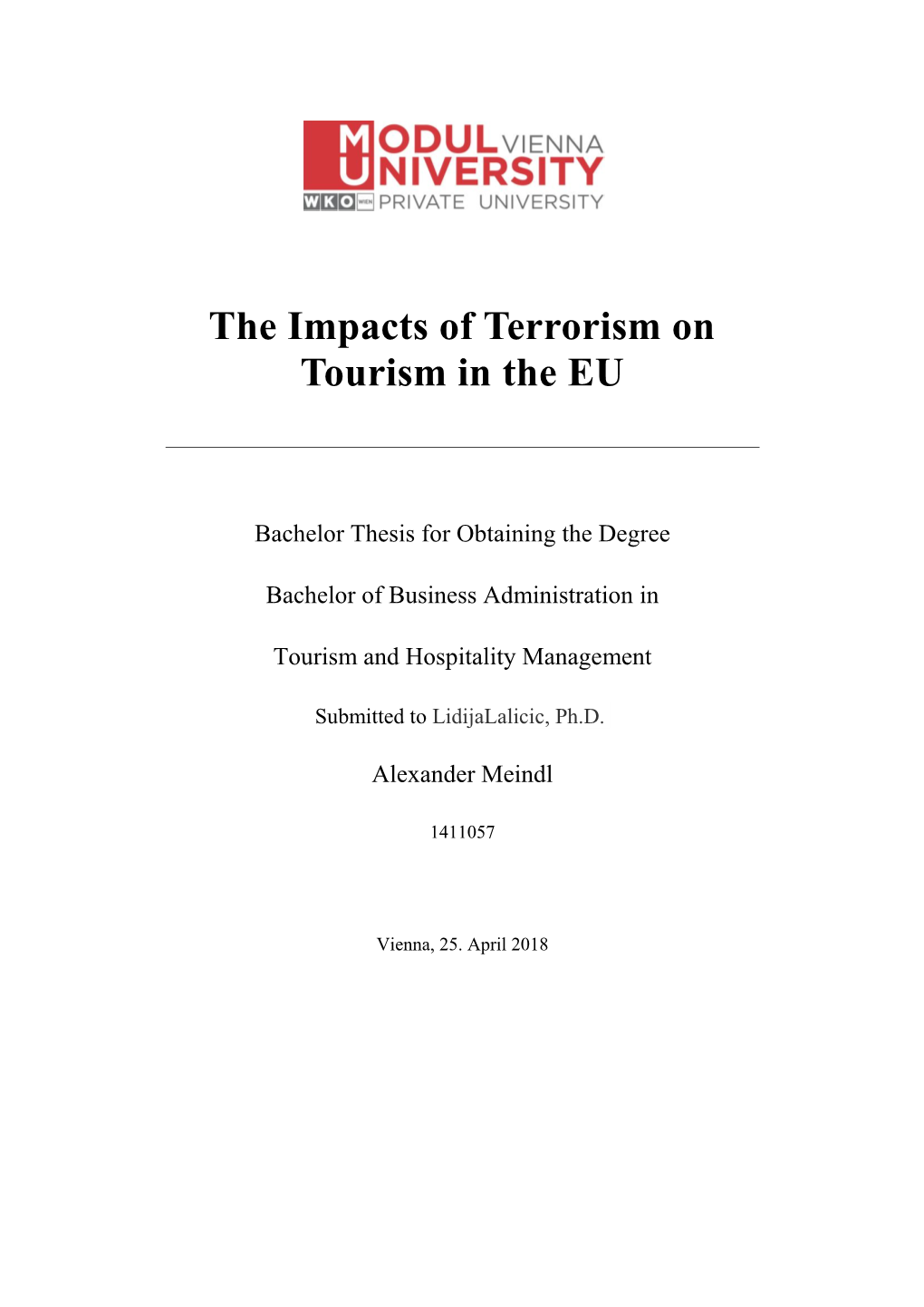 The Impacts of Terrorism on Tourism in the EU